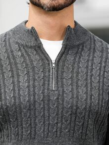 Marcello Vane 歐美新博主風時尚設計成熟休閒男士拉鍊半開襟休閒針織上衣，深灰色，適合辦公工作，秋季 - 彩色 - 查看 5