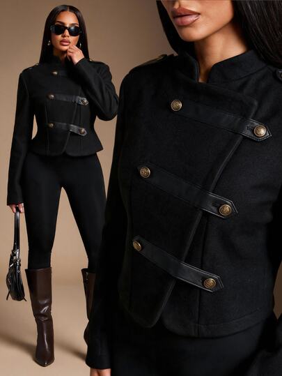 Radiana Blazer ajustado de estilo militar con botones de metal, unicolor vintage, nuevo para otoño/invierno para mujer, versátil y combinable, casual diario, streetwear, compras, reuniones, vacaciones, playa, citas, cumpleaños, graduación, isla, estilo old money, desplazamientos, oficina