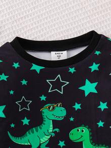 SHEIN Young Boy Snug Fit Fluorescent Animal Pattern Casual Minimalist Tight Comfortable Thick Long Sleeve Crew Neck Pants 2-Piece Set, Suitable For Autumn/Winter, Halloween, Christmas - Black - View 4