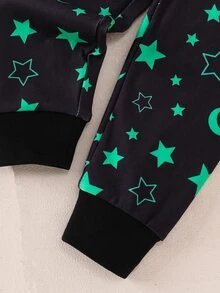 SHEIN Young Boy Snug Fit Fluorescent Animal Pattern Casual Minimalist Tight Comfortable Thick Long Sleeve Crew Neck Pants 2-Piece Set, Suitable For Autumn/Winter, Halloween, Christmas - Black - View 7