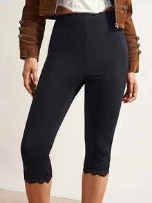 Bohemela Women's Fashion Lace Patchwork Cropped Leggings - Black - View 7