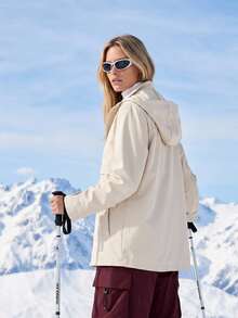 SHEIN BASICS Women's Long Sleeve Zip-Up Hooded Outdoor Softshell Jacket - Apricot - View 8