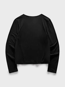FeverCity Men's Solid Color Button Half-Placket Long Sleeve Casual T-Shirt - Black - View 6
