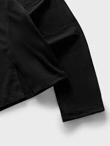 FeverCity Men's Solid Color Button Half-Placket Long Sleeve Casual T-Shirt - Black - View 4