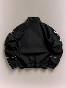 CRAVYNX Men's Letter Pattern Colorblock Casual Daily Long Sleeve Jacket - Black - View 2