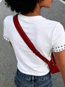 Rovax Women's Street Fashion Sequins & Sequin Embellished Round Neck T-Shirt - White - View 4