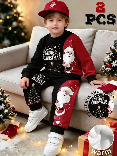 SHEIN 2pcs Young Boys Sweatshirt Sets Vintage Coffee Color Block Striped Letter Loose Long Sleeve Fall Winter Back To School School Set,1 Random Set