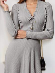 Feyla 女士优雅纯色中长通勤连衣裙 - 灰色 - 查看 6