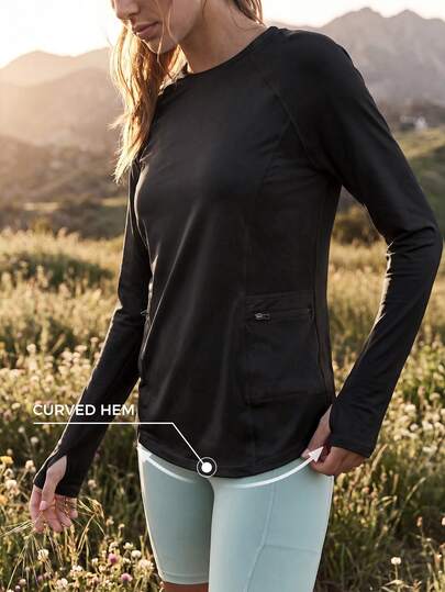 In My Nature Women's Solid Color Round Neck Zipper Pocket Outdoor T-Shirt