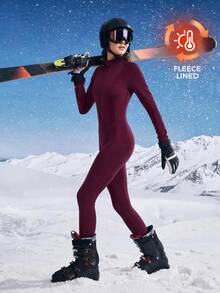 In My Nature Women's Thermal Fleece Lined High Stretch Wine Red Ski Jumpsuit Snow Suit Winter Snowboard - Burgundy - View 8
