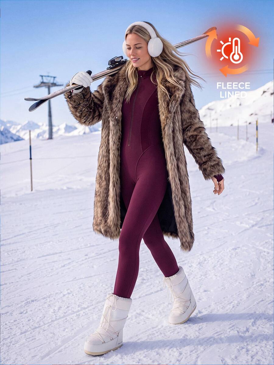 In My Nature Women's Thermal Fleece Lined High Stretch Wine Red Ski Jumpsuit Snow Suit Winter Snowboard