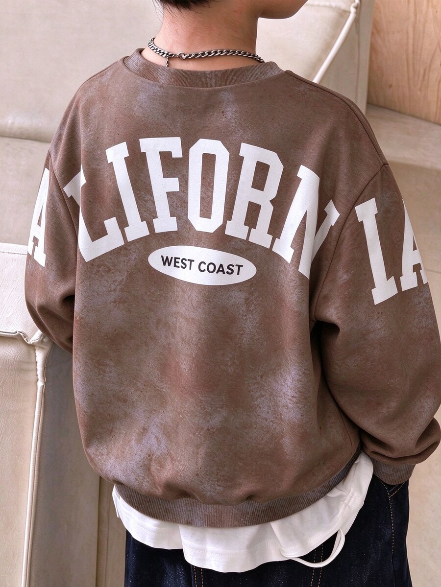Teen Boy Crew Neck Letter Print Casual Everyday Long Sleeve Sweatshirt - Multicolor - View 1