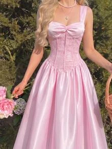 SHEIN MOD Women's Pleated Casual Party Long Dress - Baby Pink - View 3