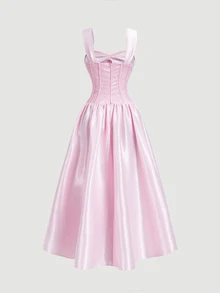 SHEIN MOD Women's Pleated Casual Party Long Dress - Baby Pink - View 5