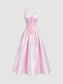 SHEIN MOD Women's Pleated Casual Party Long Dress - Baby Pink - View 4