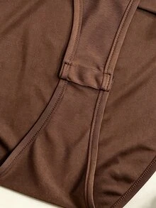 CHARMVALE Women's Brown Contrast Lace Trim Elegant Long Sleeve Bodysuit - Brown - View 5