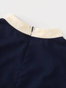 Balvessa Women's Autumn Navy Blue Colorblock Metal Buckle Versatile Casual Fashion Midi Dress - Multicolor - View 5