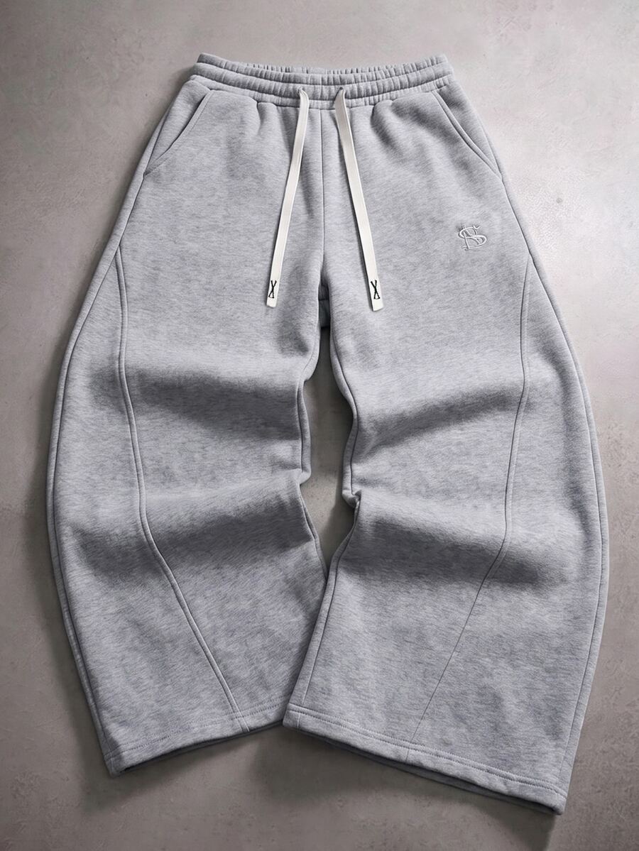 STYNVO 男士字母刺繡抽繩腰口袋休閒運動長褲 - 灰色 - 查看 1