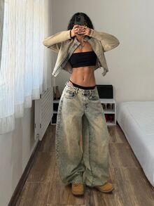 StreetHx Fashion Casual Street Style Retro Denim Wide Leg Pants - Dark Wash - View 6