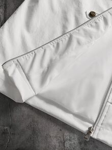 FeverCity Men's Zipper Placket Button Design Napoleon Casual Jacket - White - View 5