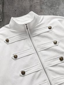 FeverCity Men's Zipper Placket Button Design Napoleon Casual Jacket - White - View 3