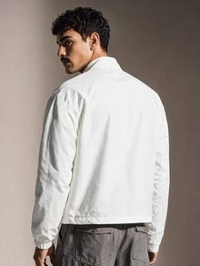 FeverCity Men's Zipper Placket Button Design Napoleon Casual Jacket - White - View 2