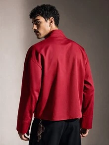 FeverCity Men's Fashion Button Long Sleeve Jacket For Daily Wear - Burgundy - View 2