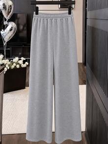 GlowEve CURVE Plus Size Women's Fashion Casual Rhinestone Decor High Waist Drawstring Sweatpants, Fashionable Item Suitable For Women To Wear In Autumn. - Grey - View 2