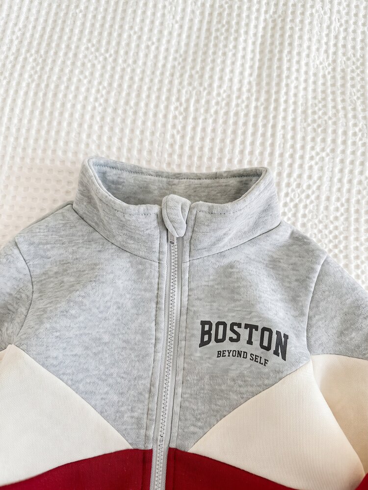 Cozy Pixies Set 2pcs Baju Sweatshirt Lengan Panjang Leher Bulat Motif Huruf Blok Warna dan Celana Jogger Pinggang Elastis untuk Bayi Laki-laki - MultiWarna - View 5