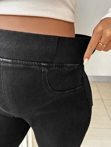 SHEIN Maternity Simple Pocket Flared Jeans For Daily Wear Cowgirl Outfits For Women Winter Clothes - Black - View 8
