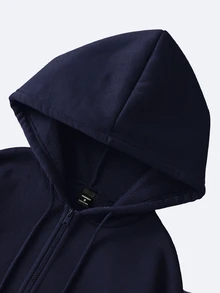 Dekonique Dekonique Men's Digital Print Loose Fit Zip-Up Hoodie - Navy Blue - View 6