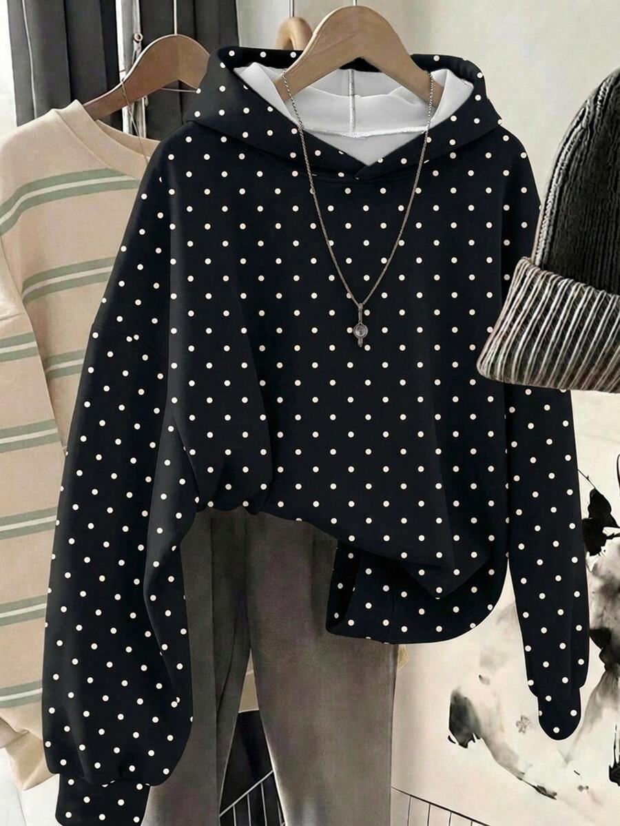 Muvela Casual Minimalist Polka Dot Print Long Sleeve Sweatshirt - Multicolor - View 1