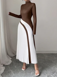 Elenzga Color Block Ruched Sexy Women Dress Fall Cloth For Women - Multicolor - View 4