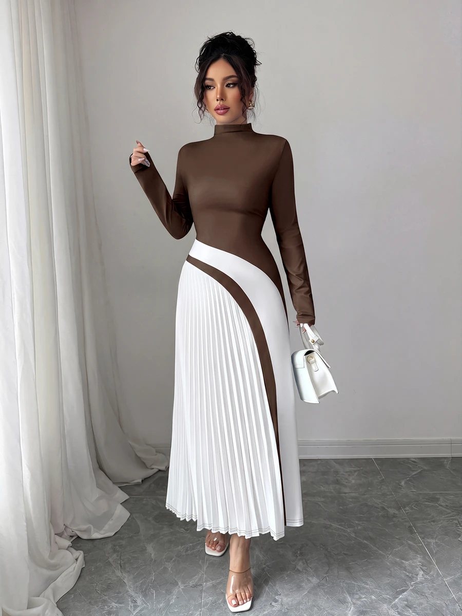 Elenzga Color Block Ruched Sexy Women Dress Fall Cloth For Women - Multicolor - View 1