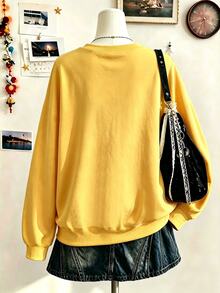 Collagica Collagica Women's Tomato Print Crew Neck Casual Daily Wear Sweatshirt - Yellow - View 2