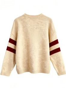 Resyla Women's Colorblock Five-Pointed Star Pattern Crew Neck Sweater - Apricot - View 2