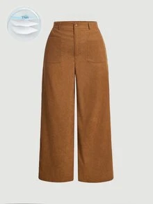 SHEIN MOD Pantalones anchos de talla grande para mujer con parches y bolsillos - Marrón - Ver 2
