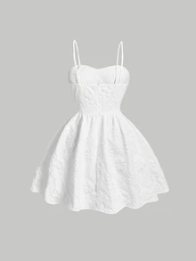 SHEIN MOD Plus Solid Floral Jacquard Cami Dress,Graduation Dress,Birthday Dresses For Women,Corset Dress For Women - White - View 3