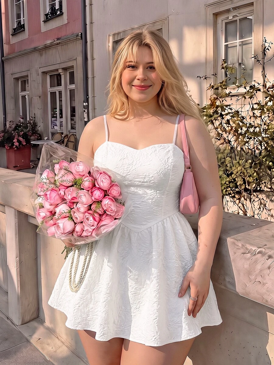 SHEIN MOD Plus Solid Floral Jacquard Cami Dress,Graduation Dress,Birthday Dresses For Women,Corset Dress For Women - White - View 1