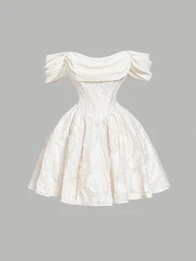 SHEIN MOD Plus Size Women's Elegant White Solid Ruched Ruffle Trim Asymmetrical Hem Camisole Dress, Summer Birthday Party Mother Of The Bride Formal Clothes - Apricot - View 2