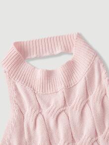 SHEIN MOD Women's Solid Color Halter Neck Top And Long Pants Casual Daily Knit Two Pieces Set - Pink - View 4