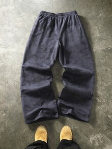 Manfinity Roghcode Men's Dark Gray Winter Street Style Loose Wide Leg Sweatpants, Washed Cotton Streetwear Joggers, Suitable For Urban Casual Wear, Minimalist Distressed Loose Fit Sweatpants, Goth - Dark Grey - View 3