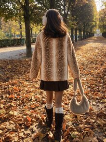 Comfortcana Women's Autumn/Winter Animal Print Faux Fur Coat With Horn Buttons - Multicolor - View 2