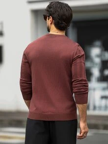 Manfinity CasualKnits 男士秋冬圓領長袖休閒百搭毛衣，中性風格，情侶穿搭，辦公通勤秋季，最佳節日禮物 - 彩色 - 查看 3