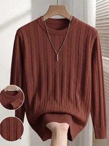 Manfinity CasualKnits 男士秋冬圓領長袖休閒百搭毛衣，中性風格，情侶穿搭，辦公通勤秋季，最佳節日禮物 - 彩色 - 查看 1