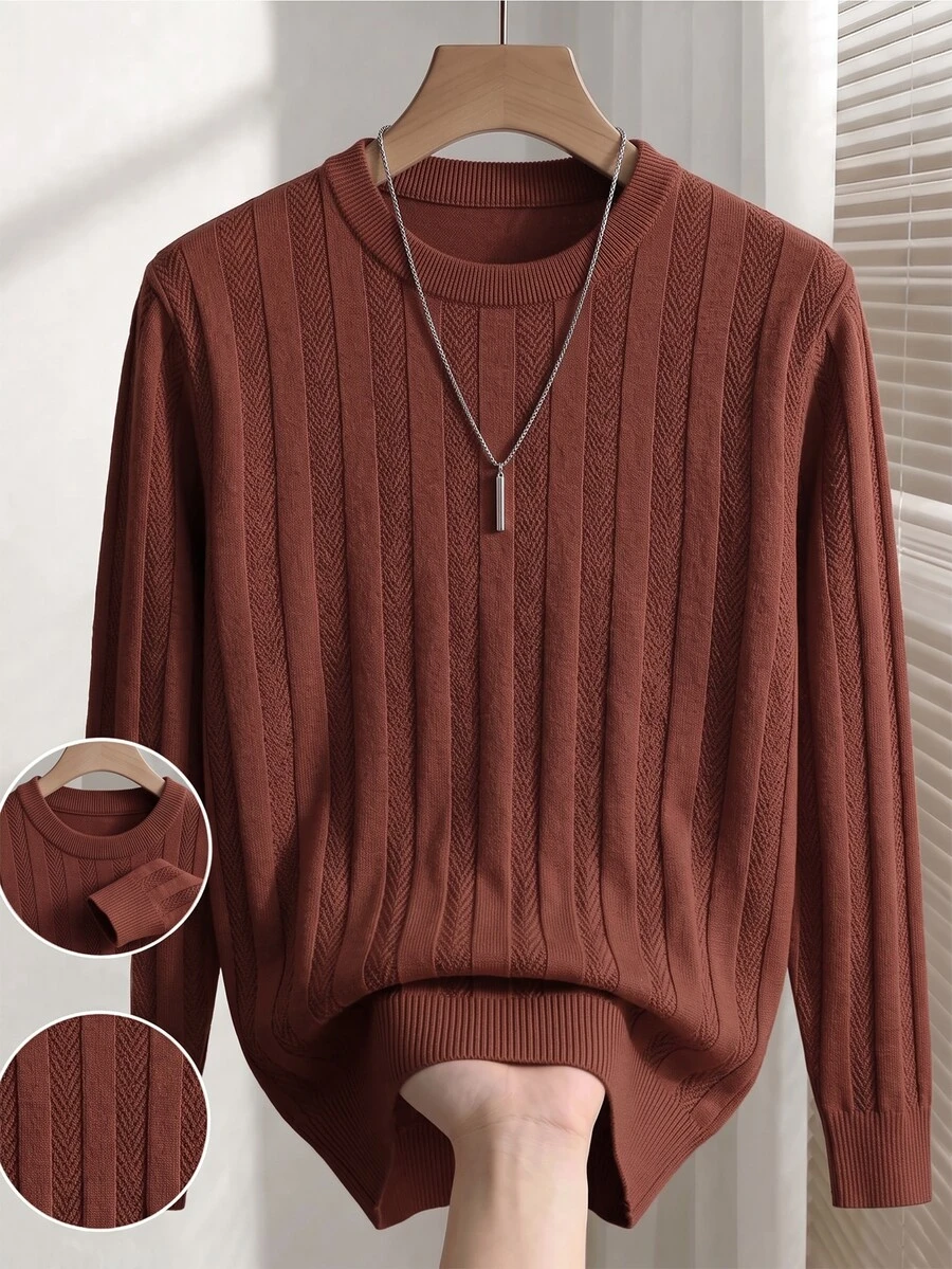Manfinity CasualKnits 男士秋冬圓領長袖休閒百搭毛衣,中性風格,情侶穿搭,辦公通勤秋季,最佳節日禮物 - 彩色 - 查看 1