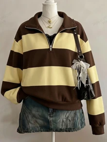 Sweatshirt Anak Perempuan Remaja Model Bahu Longgar dengan Resleting Setengah dan Motif Kartun, Cocok untuk Musim Gugur/Dingin - MultiWarna - View 3
