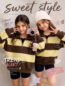 Sweatshirt Anak Perempuan Remaja Model Bahu Longgar dengan Resleting Setengah dan Motif Kartun, Cocok untuk Musim Gugur/Dingin - MultiWarna - View 1
