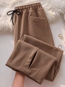Rusticease Women's Casual All-Match Versatile Solid Color Long Pants Lounge Shades Of Brown Fall Everyday Home Brunch - Brown - View 1