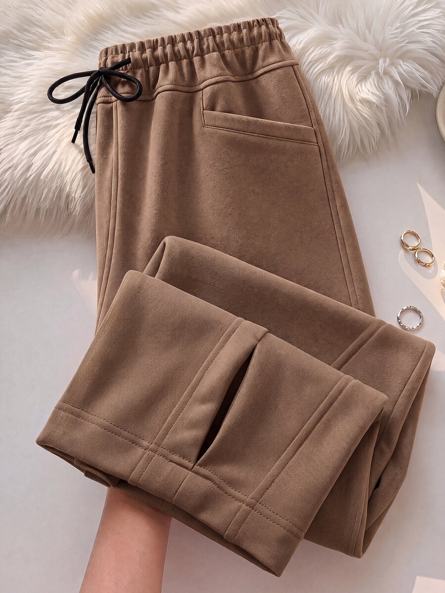 Rusticease Women's Casual All-Match Versatile Solid Color Long Pants Lounge Shades Of Brown Fall Everyday Home Brunch - Brown - View 1